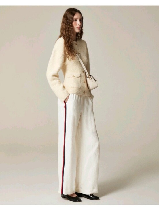 J. Crew Pants - 🛍NWT J. Crew Stratus Side-Stripe Ivory Textured Stain Pull-on Track Pant Size 4